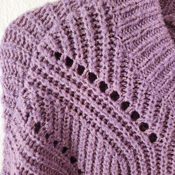 Elizabeth and James Knit Sweater Giada Purple Cropped Oversize Metallic Gold XL - Picture 3 of 8